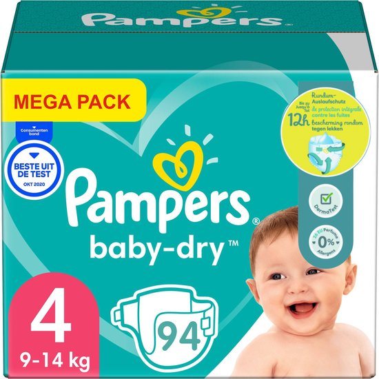 Pampers Baby Dry Luiers Maat 4 (9-14 kg) - 94 Stuks