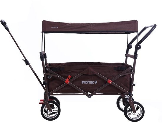 FUXTEC Opvouwbare Bolderkar FX-CT700 Bruin met Dak – Transportwagen met Duwstang, Parkeerrem & Volrubberen Banden