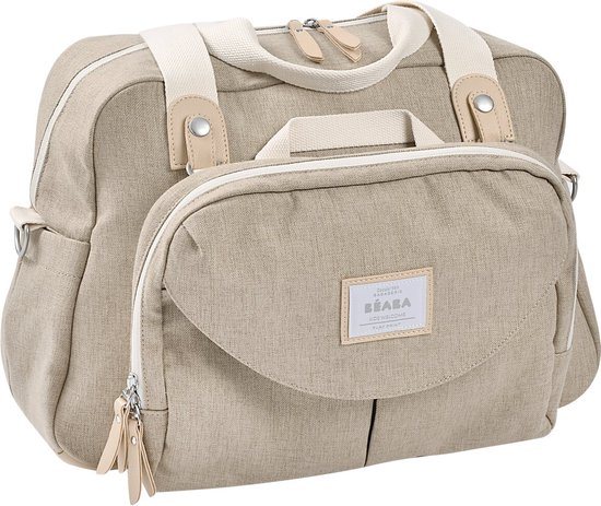 Béaba Genève II Verzorgingstas - Modulaire Luiertas met 16 Vakken - Babytas met koeltasje - Ruim Design & 100% Gerecycled Materiaal - Kinderwagen- & Trolleybevestiging - Isothermisch Tasje, Verschoonmat & Fopspeenhouder - Clay