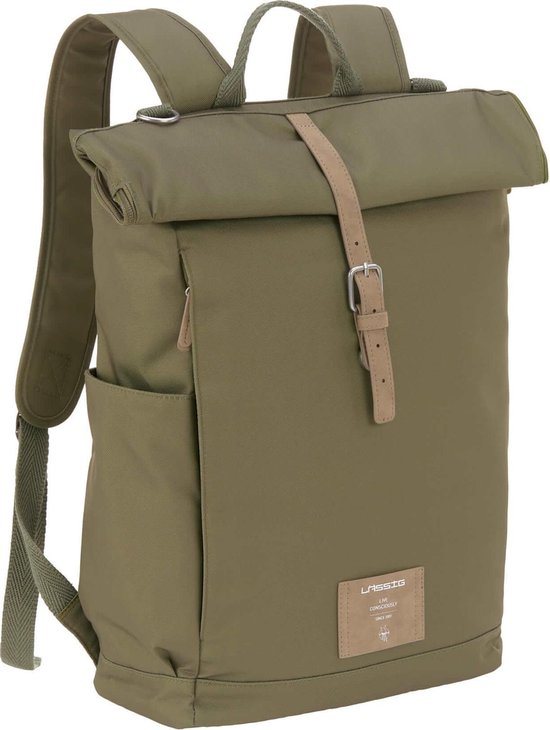 LÄSSIG Luiertas Rolltop Backpack rugzak incl verschoningsmatje - olive