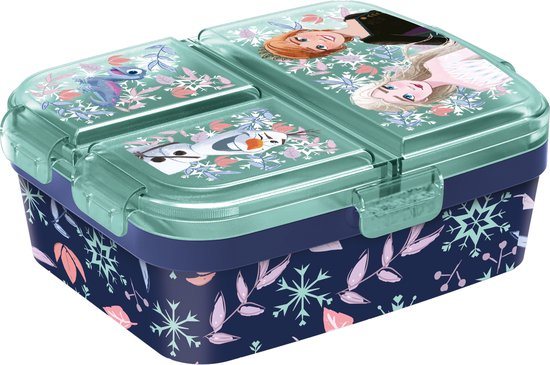 Disney's Frozen Kinderlunchbox – Broodtrommel met 4 vakken voor kinderen vanaf 4 jaar - Vaatwasserbestendig & BPA-vrij - Donkerblauw/Turquoise