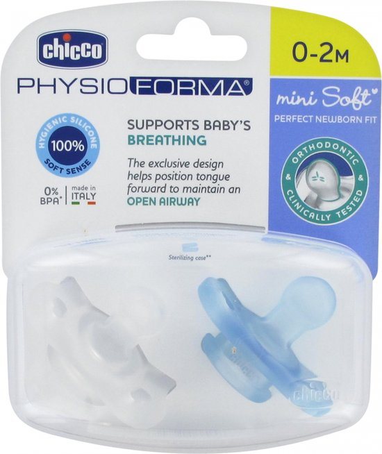 Chicco Fopspeen Physio Soft 0m+ Siliconen Blauw/transparant