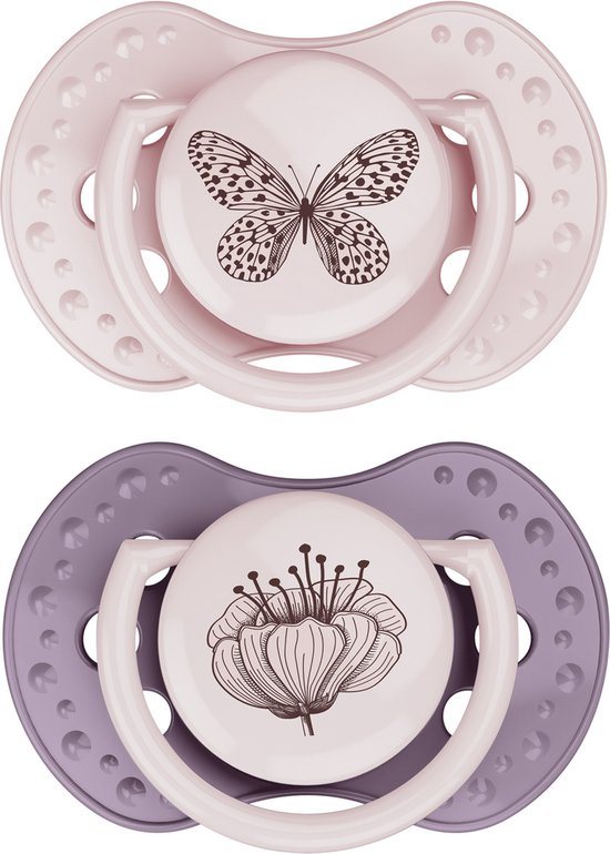 Difrax LOVI Dynamische Fopspeen - 0 tot 6 Maanden - Roze & Paars - 2 Stuks