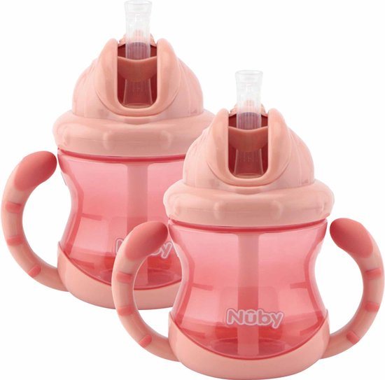 Nûby - Flip-It antilekbeker met handvatten - 2-pack - Roze - 240ml - 12+ maanden