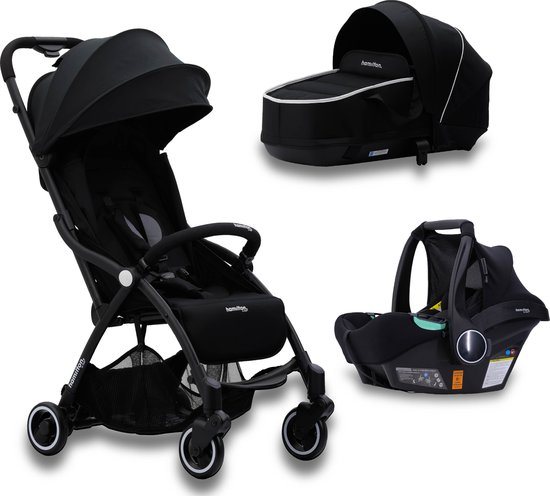 Hamilton by Yoop 3 in 1 Kinderwagen – S1 Plus Stroller + Bassinet Reiswieg + Zeno Plus Autostoel - Buggy combi deal - Premium Stroller met MagicFold™ Technologie - Geschikt van 0 maanden tot 4 jaar- Zwart