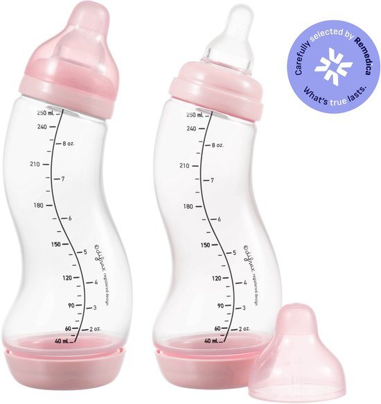 Difrax 250 ml Anti Koliek Natural Babyfles - 2 Stuks - Roze