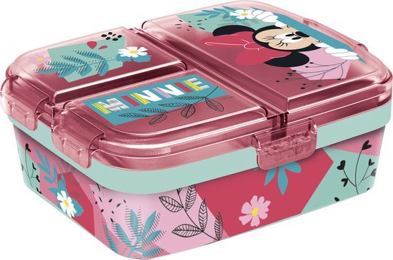 Disney's Minnie Mouse Kinderlunchbox – Broodtrommel met 4 vakken voor kinderen vanaf 4 jaar - Vaatwasserbestendig & BPA-vrij - Roze/Turquoise