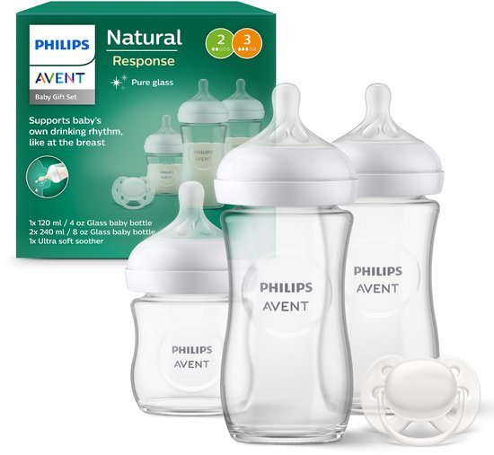 Philips Avent Natural Response Glazen Fles - Startersset voor pasgeboren baby's SCD878/11
