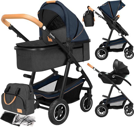 Lionelo Bianka Buggy & Kinderwagen 3 in 1 - Reiswieg + Wandelwagen + Autostoel - Grote Luchtbanden, Volledige Vering - Inklapbaar - Verstelbare duwstang - Omkeerbare zitting - 0-22kg - Accessoireset