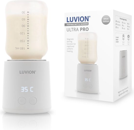 LUVION® Ultra Pro Draagbare Flessenwarmer - Wit - Speciale roerfunctie voor gelijkmatig opwarmen van borstvoeding en mixen van kunstvoeding - Geschikt voor nagenoeg alle merken babyflesjes - Onderweg draadloos je baby fles verwarmen