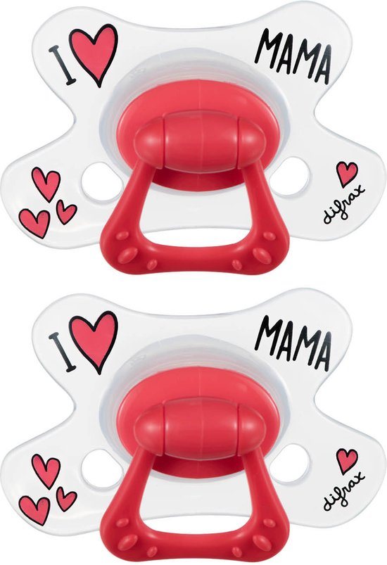 Difrax Natural Fopspeen 12+ Maanden - I Love Mama - 2 Stuks, Siliconen Speen, Gemakkelijk te Accepteren
