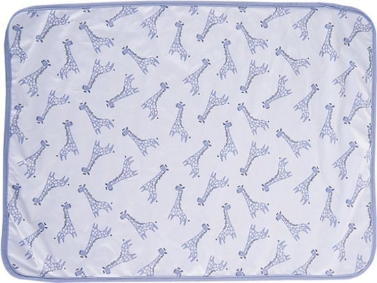 HappyBear | Verschoonmatje - Blue Giraffe | 50cm x 70cm | Handig voor onderweg | Compact en licht van gewicht | Waterdichte toplaag