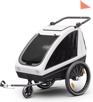 KLARFIT Fietskar 2 - Wandelwagen + Kinderwagen - Gordel - Verstelbare 68 cm Zithoogte - Geïntegreerde Remmen - 20-29 Inch wielen - 3-In-1 - Lichtgrijs