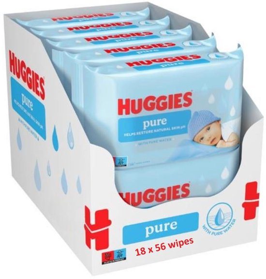 Huggies billendoekjes - Pure 99% water - 18 x 56 stuks - 1008 doekjes - voordeelverpakking