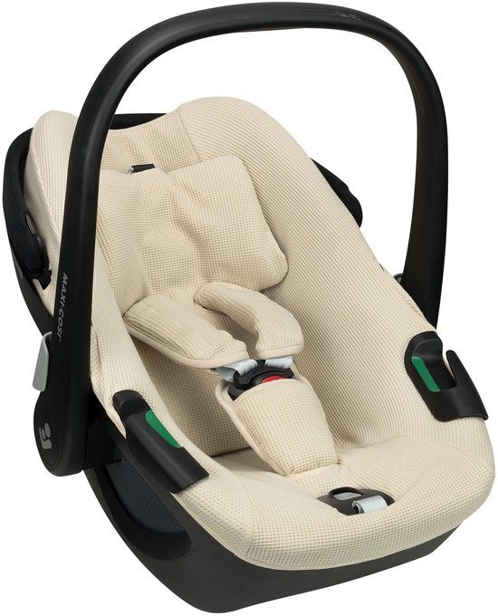 Maxi Cosi Hoes Pebble 360 Pro (2) - Waterdicht gevoerd dus echt superhandig - Zomerhoes - Autostoelhoes Groep 0 - Zacht Oeko-Tex Katoen - Perfecte Pasvorm - Mét Bijpassende Gordelbeschermers - Beige wafeltje