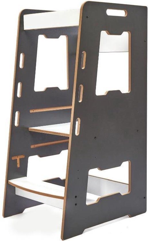 Minera - Leertoren Keukenhulp - Montessori Keukentoren - Antislip Opstapje Keuken - Leerstoel & Leer toren - Keukentrapje Peuter - Tour d'observation - Toddler Learning Tower - Kindertrap Hout - Antraciet