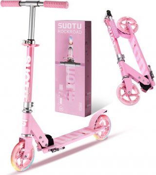 Suotu Kinderstep - 145mm Lichtgevende Wielen - Step - Speelgoed Jongens/Meisjes - Max stuurhoogte: 85 cm - Aluminium - Roze