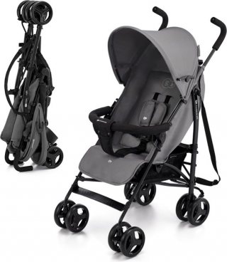 Kinderkraft TIK Buggy – Lichtgewicht Reisbuggy 6,5 kg – Snel Opvouwbaar – Verstelbare Rugleuning & Duwbeugel – Tot 17 kg – Grijs