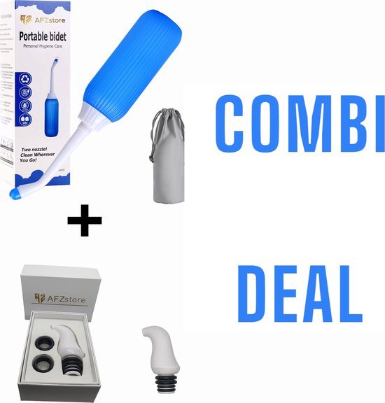 AFZstore® Bidet combi deal -draagbare bidets- portable wit - fles Blauw– Vaginale Douche - Mobiele Bidet – Bidet Handdouche - Zwanger – toilet accessories – Mini Draagbaar bidet -Inhoud van 500 ml - Bidet - Toilet-valentijn cadeautje voor haar