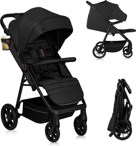 Lionelo Mira Kinderwagen / Buggy - Wandelwagen - Voor Kinderen tot 22 kg - Voorwielen 360° - Verstelbare Rugleuning & Handgreep - Waterdichte XXL Luifel met UPF50+ - 5-Puntsgordel - Grote Off-Road Wielen - Volledige Schokdemping - Compact Opvouwbaar