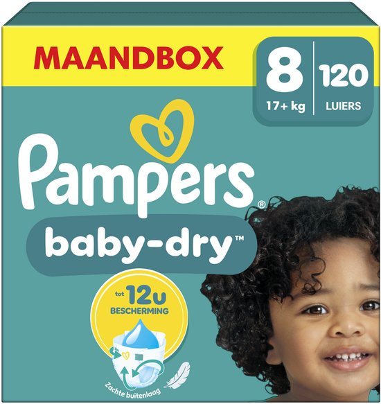 Pampers Baby-Dry Maat 8, 120 Luiers, 17kg+