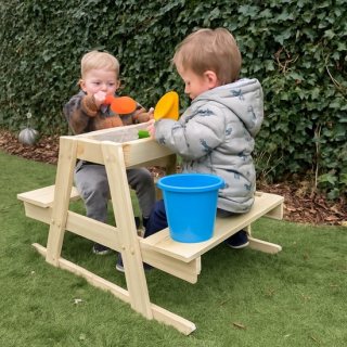 Maxx Kidz Picknicktafel voor Kinderen - Kindertafel met 4 Plekken - Kinder Speeltafel van Hout - Tuintafel Kind voor Binnen en Buiten - Met Zandbak en Krijtbord