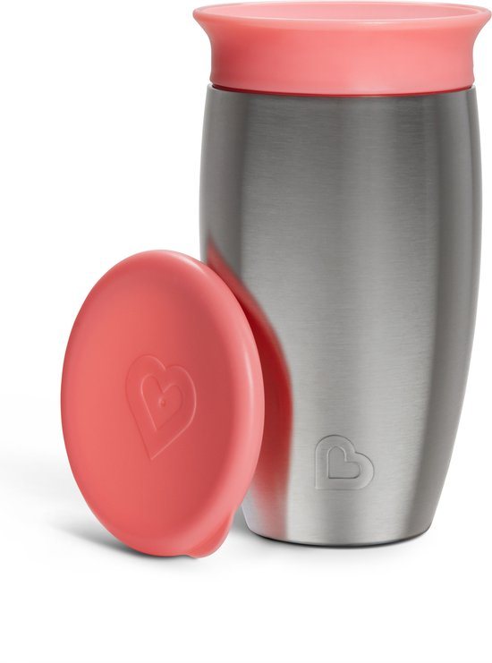 Munchkin Roestvrijstalen Drinkbeker - Miracle® 360° Sippy Cup - Koelt tot 10 uur - Anti-Lek Drinkbeker - 266ml - Roze - Vanaf 12 Maanden