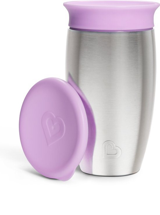 Munchkin Roestvrijstalen Drinkbeker - Miracle® 360° Sippy Cup - Koelt tot 10 uur - Anti-Lek Drinkbeker - 266ml - Paars - Vanaf 12 Maanden