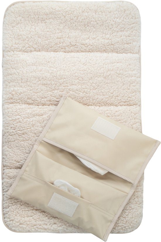 KipKep Napper Combi Verschonings-set Teddy - kleur Cookie - beige - verschoonmatje en luier-etuitje - rPET - wasbaar - waterafstotende zijde - zandkleur