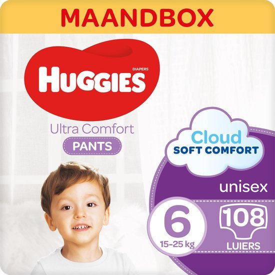 Huggies Ultra Comfort Luierbroekjes - maat 6 (15 tot 25 kg) - Ultra Comfort - unisex - 108 stuks - Maandbox