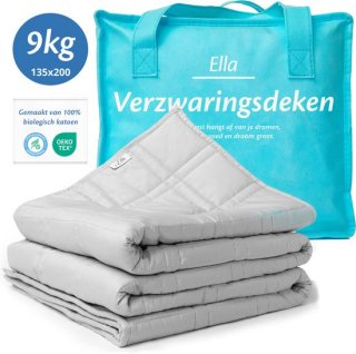 Ella Verzwaringsdeken 9 kg - OEKO-TEX Katoen Zwaartedeken 135 x 200cm - Weighted Blanket - Verzwaarde Deken - Grijs