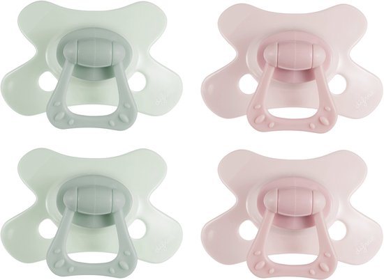 Difrax Dental Fopspeen 0 tot 6 Maanden - Lichtgroen, Lichtgrijs, Lichtroze, Geel - 4 Stuks, Siliconen Orthodontische Speen