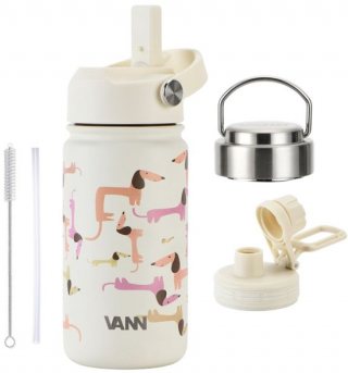 VANN® 3-Wandige Drinkfles en Schoolbeker voor kinderen met rietje in 1 – 400 ML – RVS – Met 5 accessoires – 24 uur koud/12 uur warm – Dachshunds