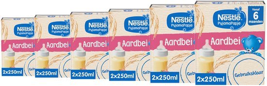 Nestlé PyjamaPapje Aardbei - Baby pap Gebruiksklaar 6m+ - 6 doosjes x 2x250ml
