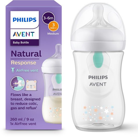 Philips Avent Natural Response babyfles 260 ml – Flow 3 - Sterretjes- 1 fles - SCY673/82