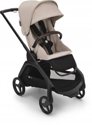 Bugaboo Dragonfly urban kinderwagen, lichtgewicht in elke stand met één hand inklapbaar, zwart onderstel en Desert Taupe zonnekap