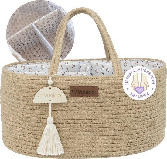 Yunioo Commodemandje en Luiertas - Luiermand voor Baby Kamer - Luier Mand Organizer - Opbergmand kinderkamer - Speelgoedmand - Crème