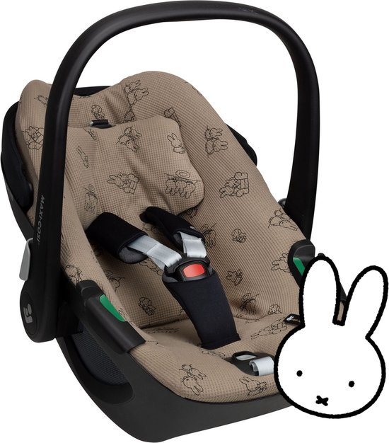 Ukje-Nijntje Maxi Cosi hoes Pebble 360 (niet Pro) - Waterdichte voering - Autostoelhoes Groep 0 - Zacht Katoen - Met Waterdichte Voering ter Bescherming van je Autostoel - Perfecte Pasvorm - Taupe Nijntje