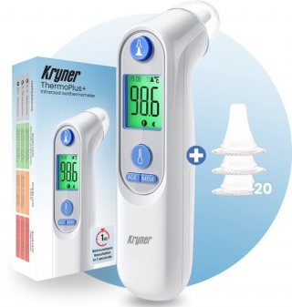 Kryner® ThermoPlus - Oorthermometer volwassenen - Koortsthermometer Oor - Thermometer Baby - Digitaal - Koortsindicator - Infrarood - 20 Beschermkapjes - Voor Kinderen En Volwassenen