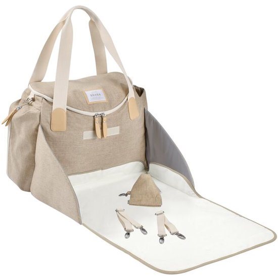 Béaba Sydney II Verzorgingstas - Luiertas met Innovatieve Cocon-Verschoonruimte - Babytas met koeltasje - Kinderwagen- & Trolleybevestiging - Inclusief Accessoires - 21L - Grijs/Beige