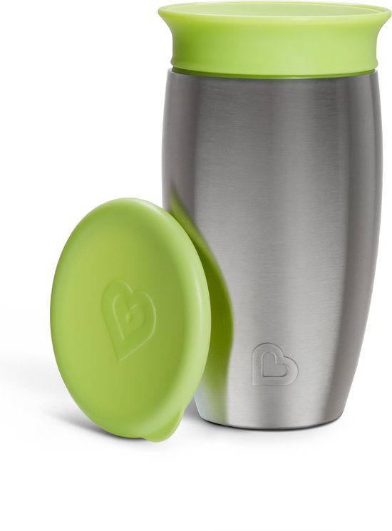 Munchkin Roestvrijstalen Drinkbeker - Miracle® 360° Sippy Cup - Koelt tot 10 uur - Anti-Lek Drinkbeker - 266ml - Groen - Vanaf 12 Maanden
