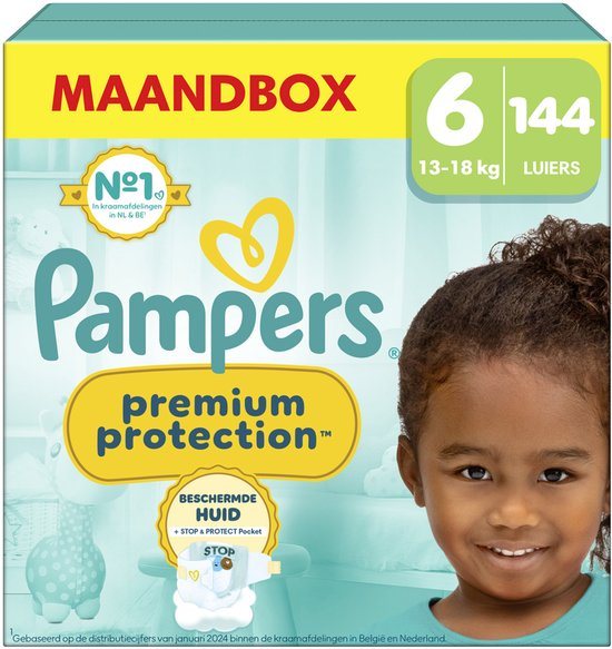 Pampers Premium Protection Maat 6, 144 Luiers, 13kg-18kg