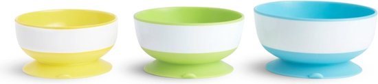 Munchkin Kommetjes met Zuignap - Suction Bowls - Per 3 Stuks - Vaatwasser en Magnetronbestendig - Vanaf 6 Maanden - Geel/Groen/Blauw