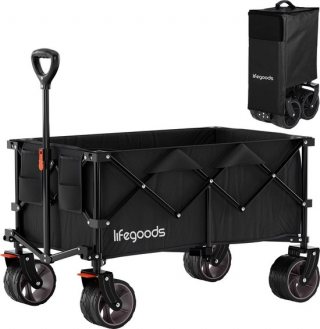 LifeGoods Bolderkar XL - 200L - Opvouwbaar - 100KG - Bolderwagen - Beschermhoes - Zwart