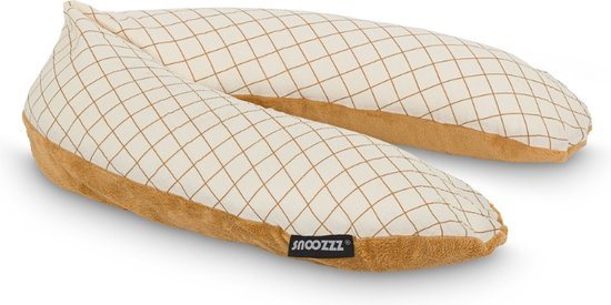 Snoozzz Voedingskussen Premium Kwaliteit - 185 cm – Microparel Vulling – Luxe Draagtas – Wasbare Hoes - Teddy Camel Ruit