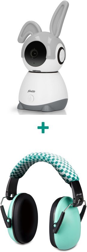 Alecto Babyfoon Bundel - Wifi Babyfoon met Camera en App + Gehoorbeschermer voor Kids in het Groen - SMARTBABY10 + BV-71