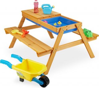picknicktafel kinderen hout - 2 in 1 - 49x90x85 cm - zand en watertafel - tuin