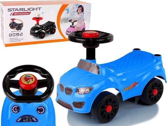 LEAN TOYS Starlight BMW loopauto - Blauwe auto met claxon - Vanaf 1 jaar
