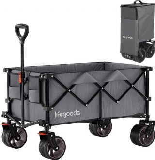 LifeGoods Bolderkar XL - 200L - Opvouwbaar - 100KG - Bolderwagen - Beschermhoes - Grijs
