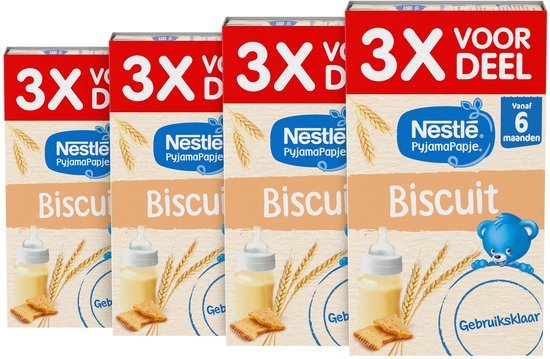 Nestlé PyjamaPapje biscuit - babyvoeding 6+ maanden - gebruiksklaar - 4 stuks 3 x 250ml